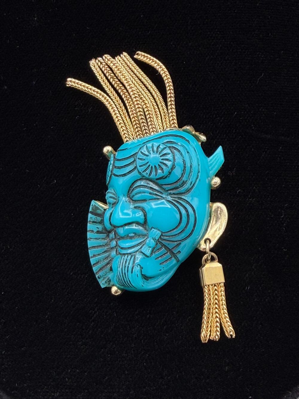 Vintage Signed Selro Selini Okina Noh Mask Brooch Pin